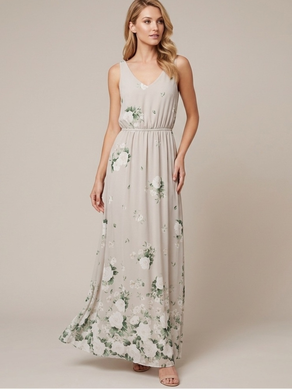 NWT Show Me Your MuMu floral maxi dress beige MEDIUM bohemian Bridesmaid prom
